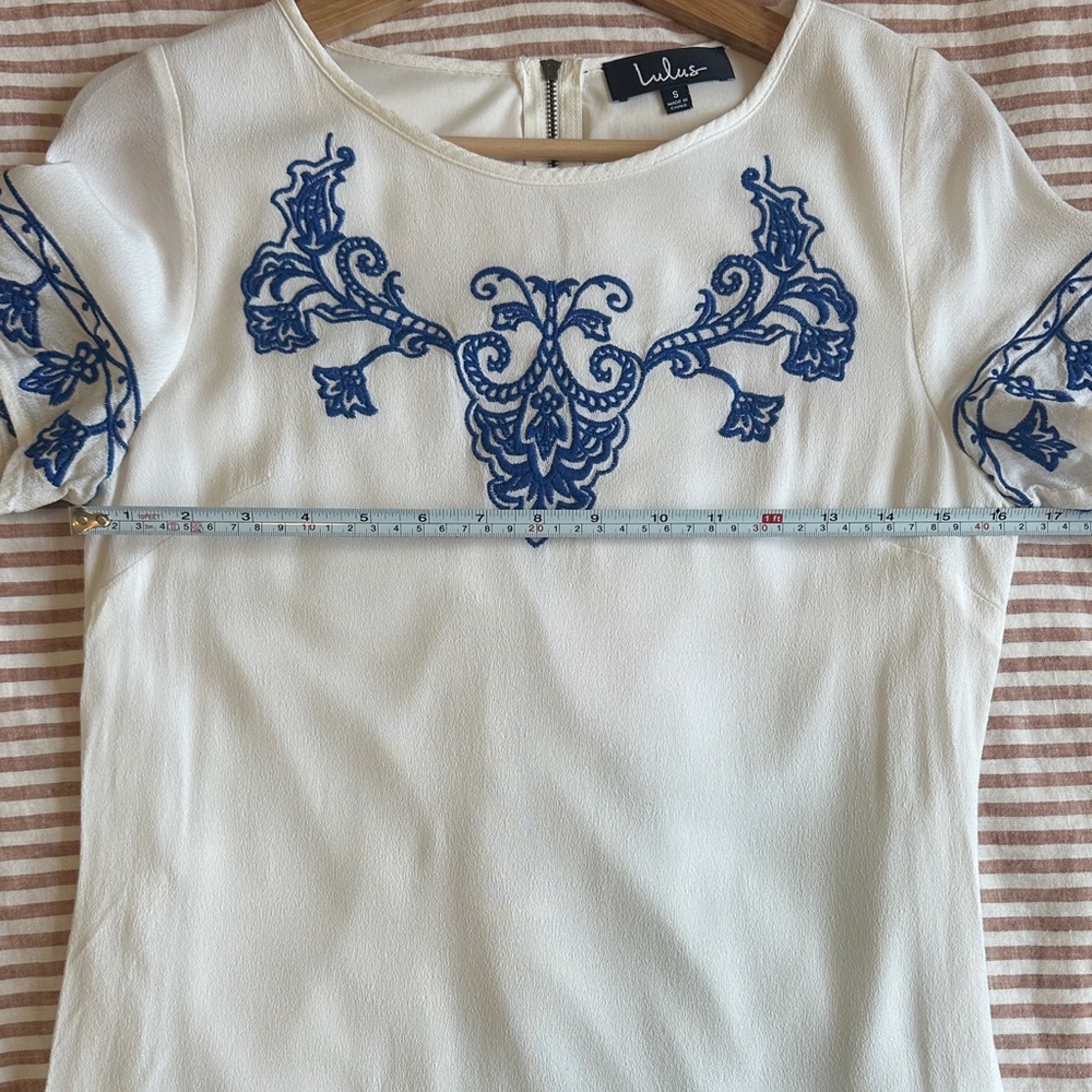 Lulus Tale to Tell Blue and Ivory Embroidered Shift Dress women’s small - Picture 10 of 12